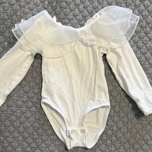 Zara White Long Sleeve Ruffled Bodysuit